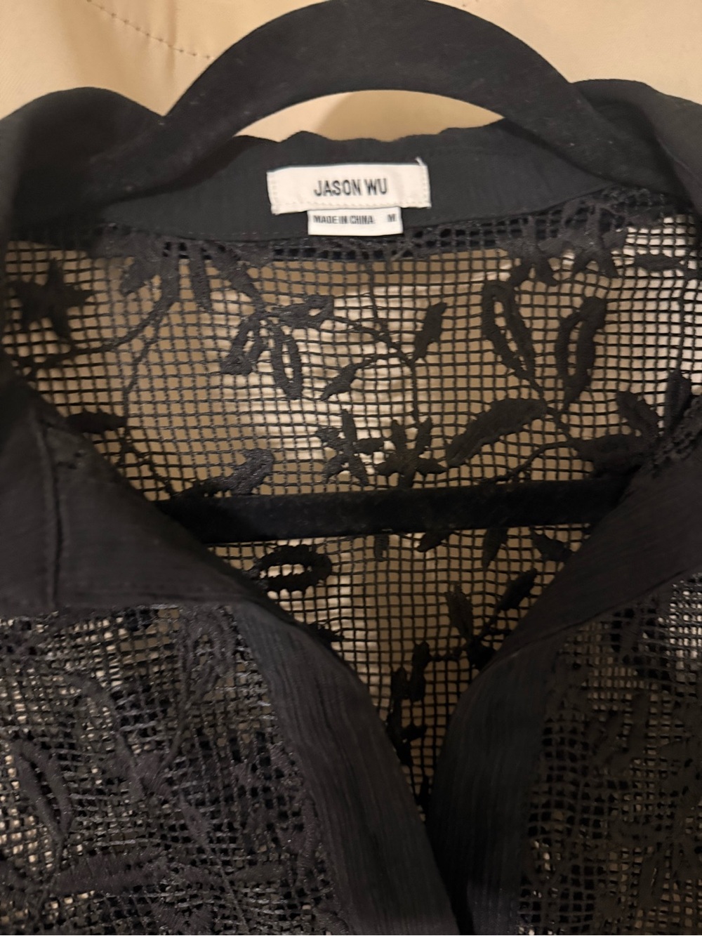 Jason Wu Black Sheer Lace Button-Front Crop Blouse - Picture 4 of 4